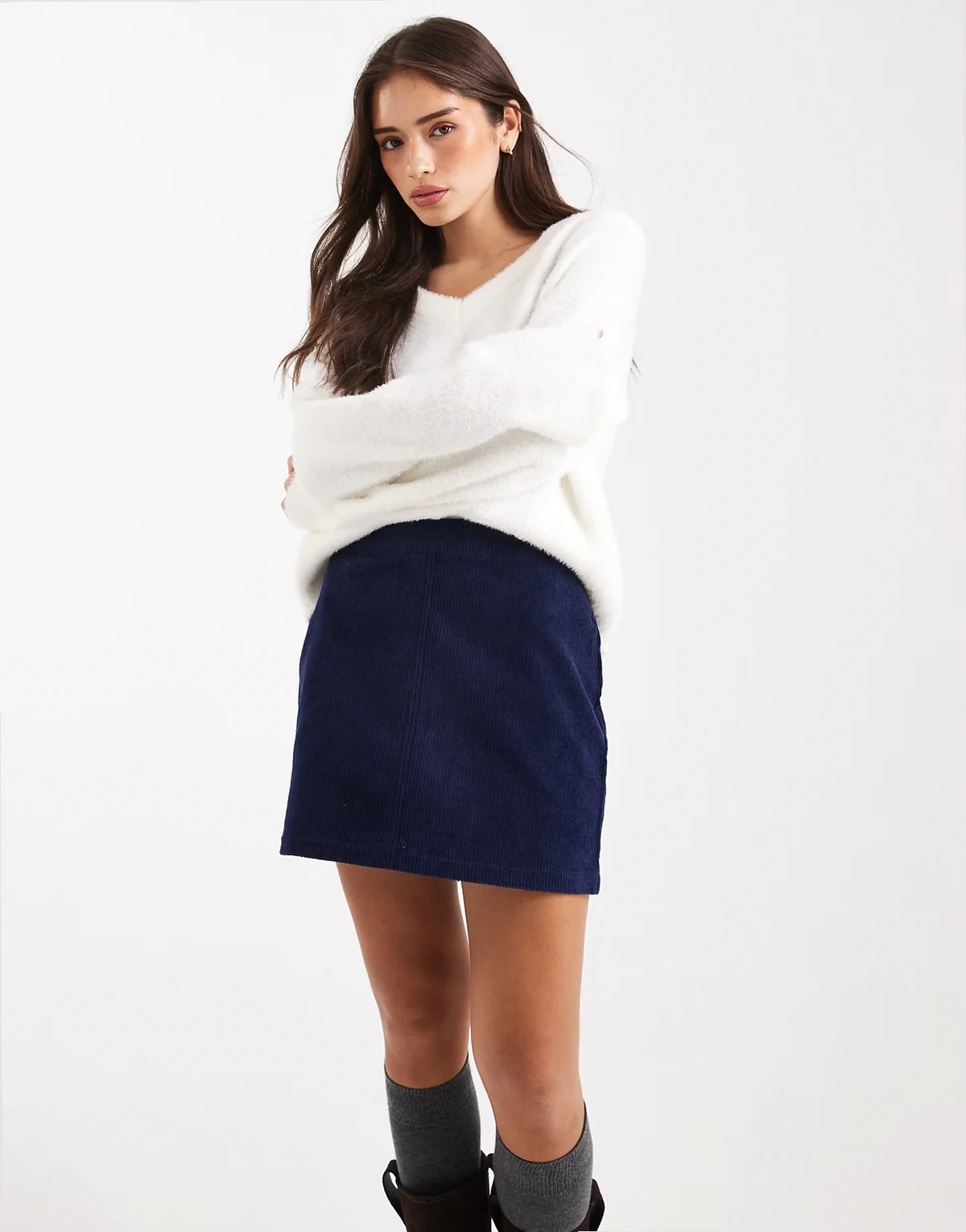 cotton cord mini skirt in navy
