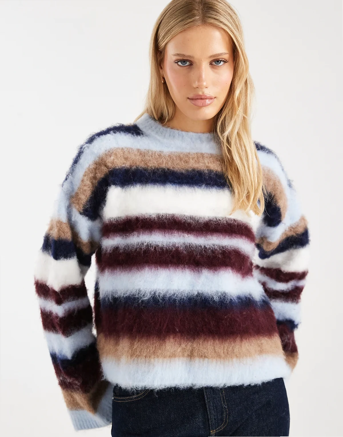 knit oversized sweater in blurred stripes