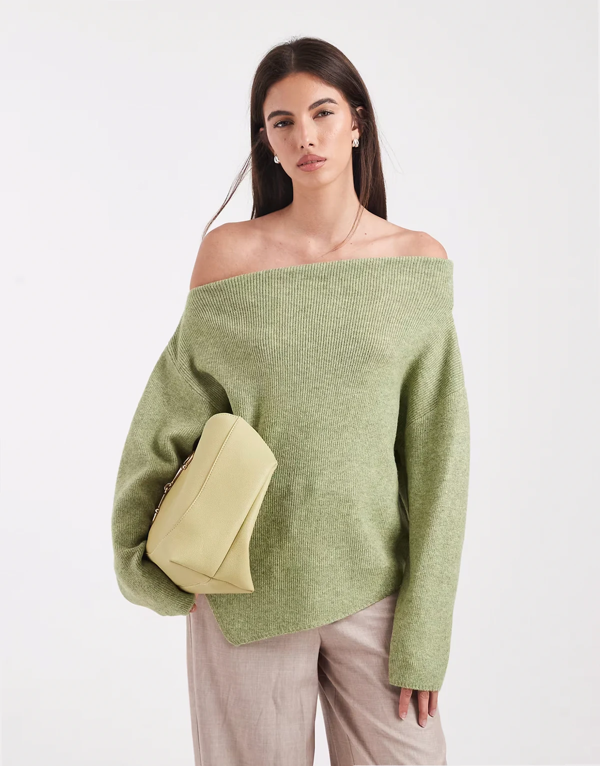 knit off the shoulder top in sage