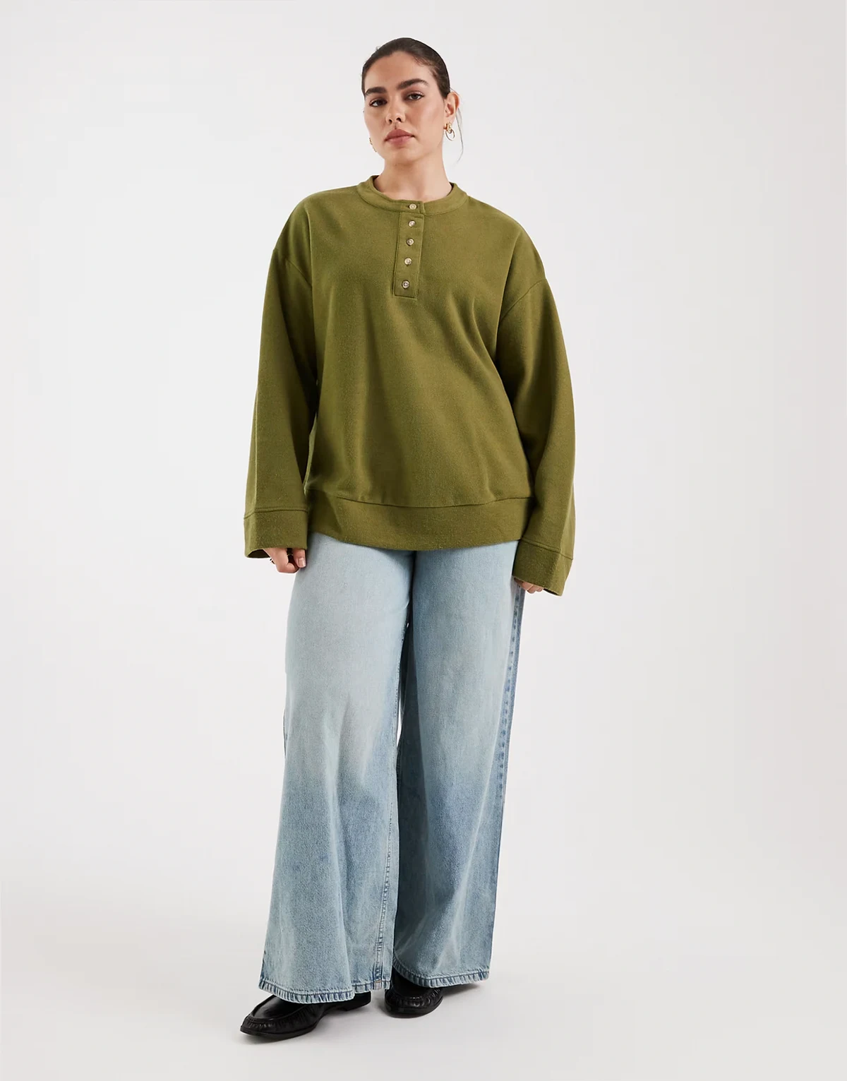 ASOS DESIN Curve Supersoft oversized henley sweater in khaki