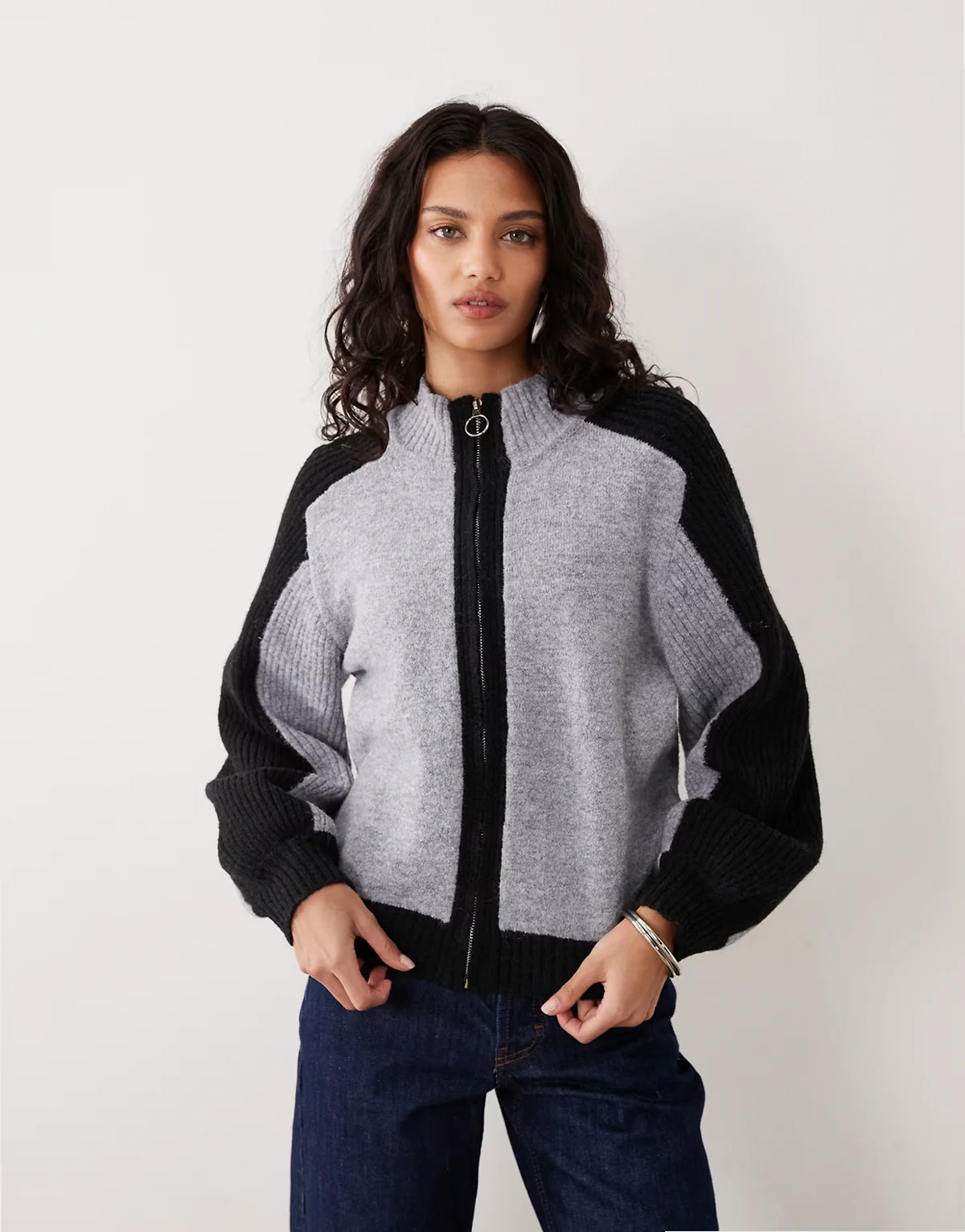 Asrar zip up knit sweater in gray
