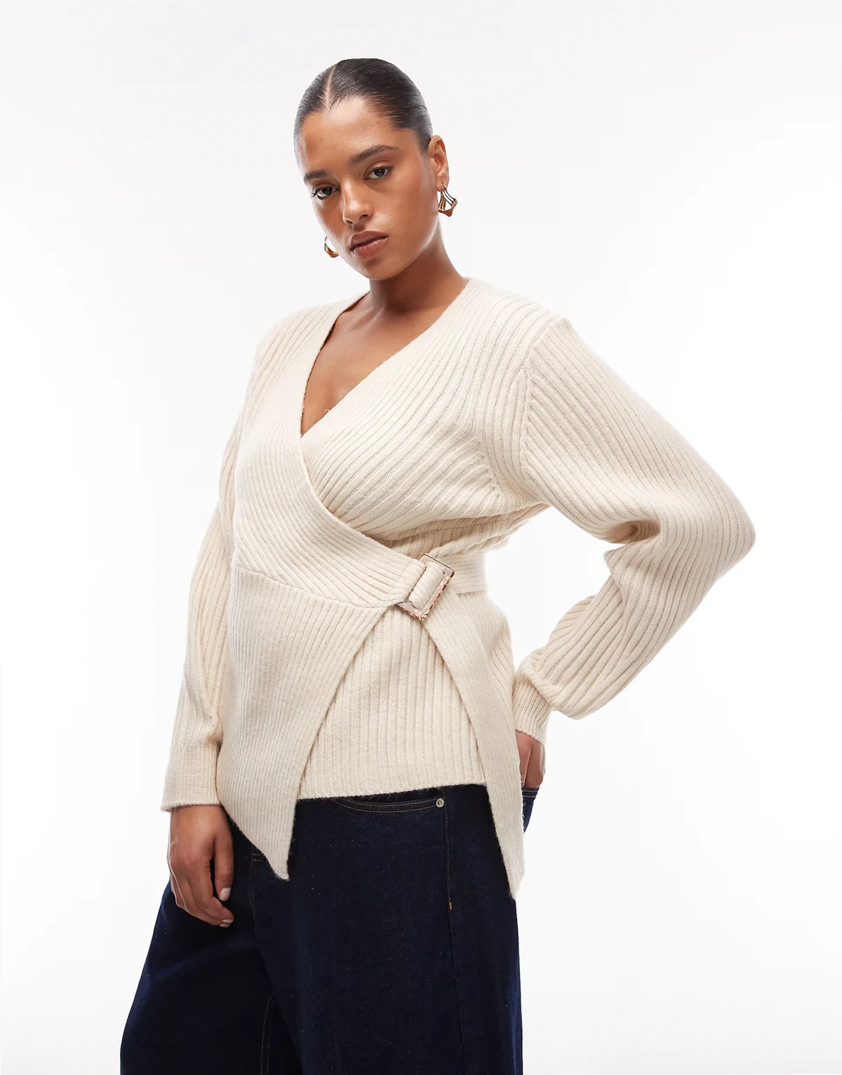 ASOS DESIGN Curve – Kopertowy kardigan w naturalnym kolorze