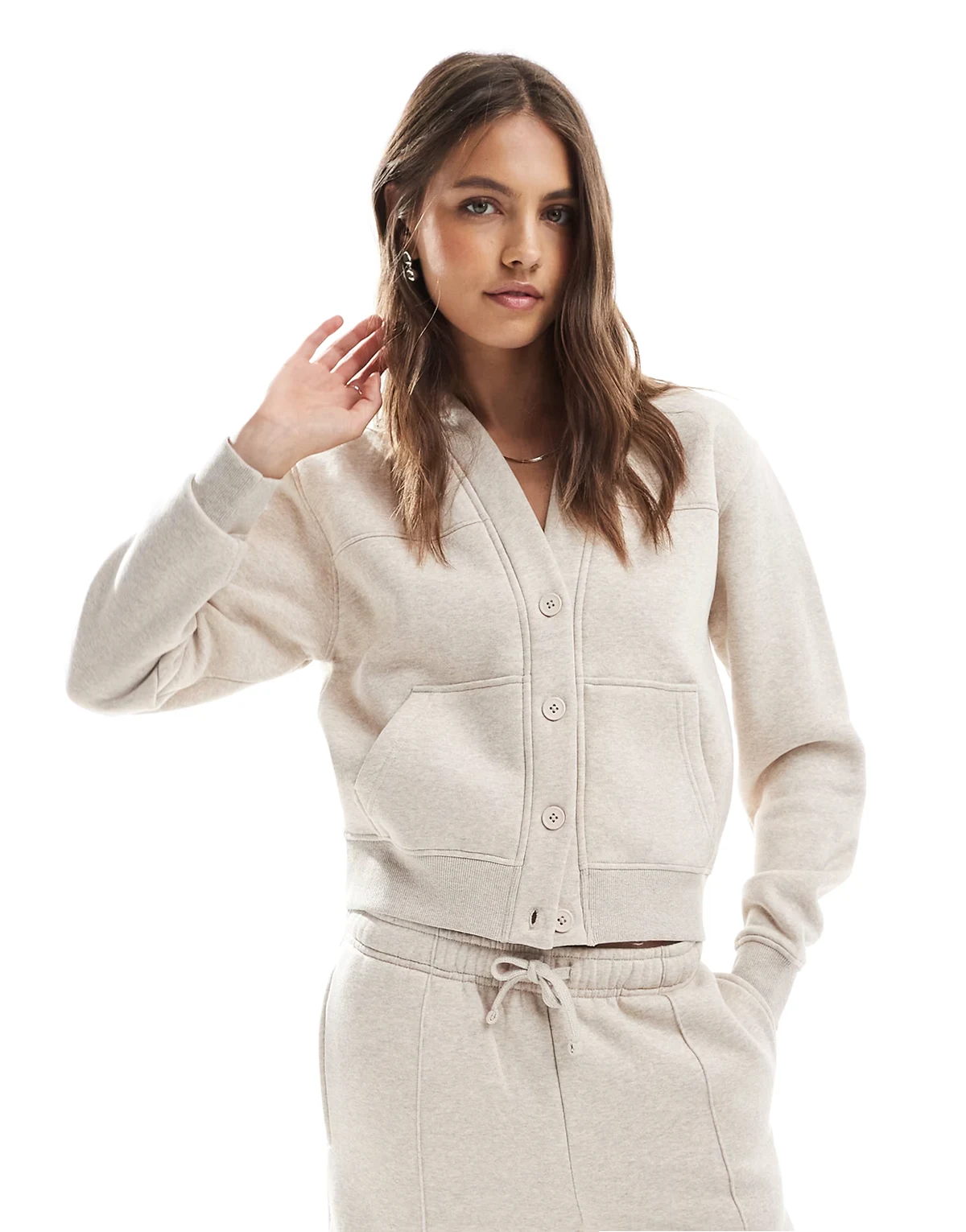 jersey button up cardigan in oat - part of a set