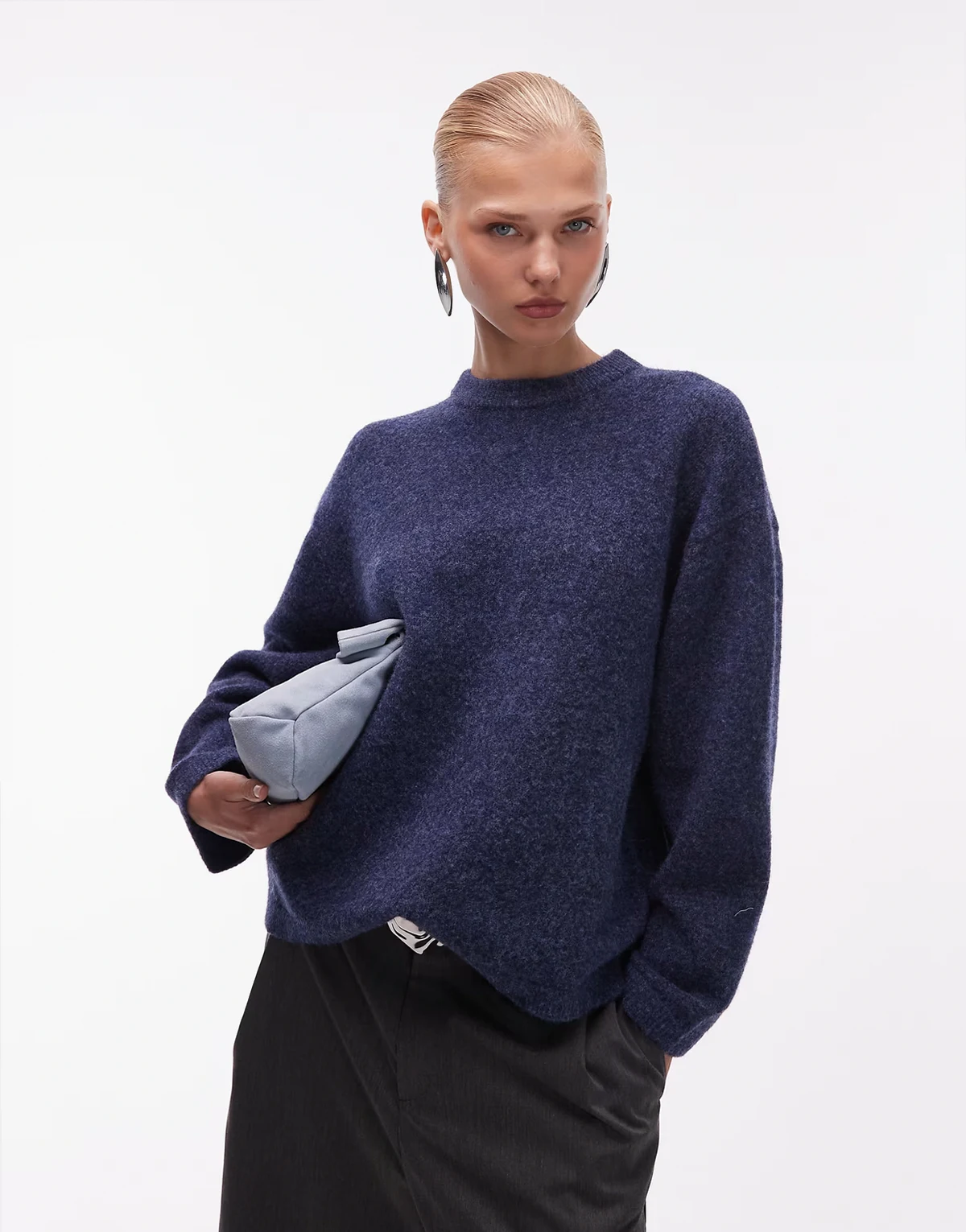 longline crew neck sweater in navy