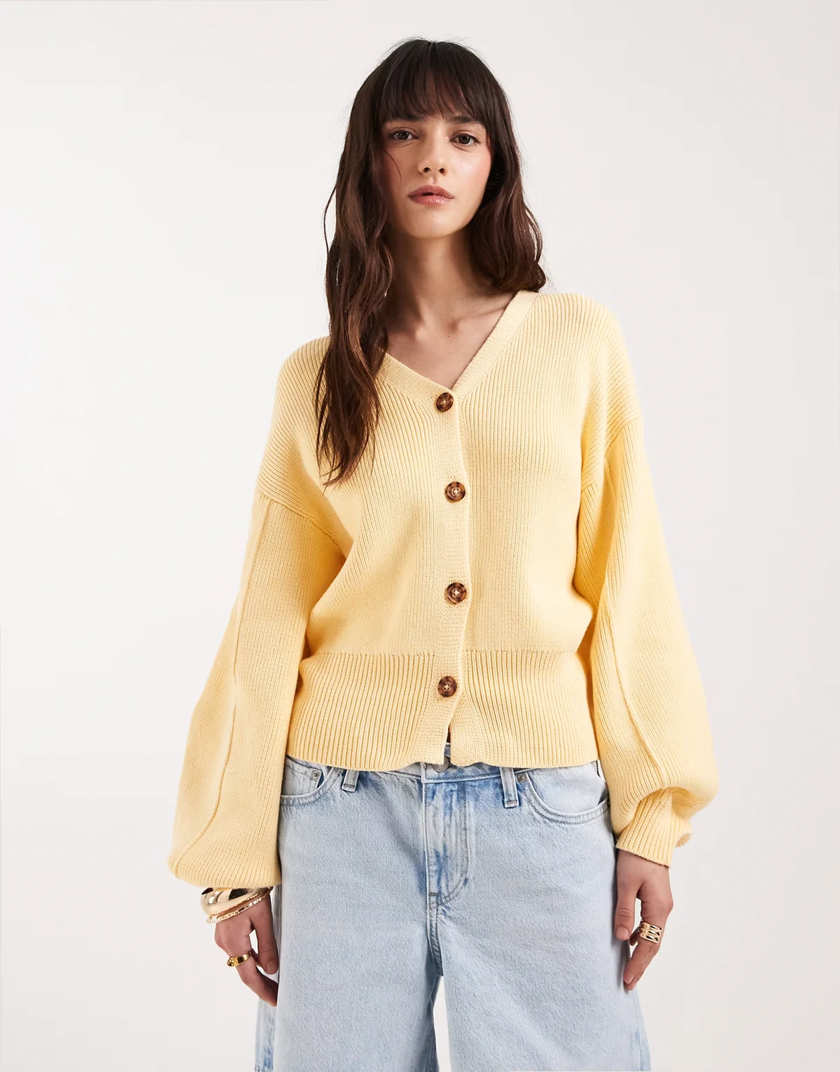 waisted structured cardigan in buttermilk