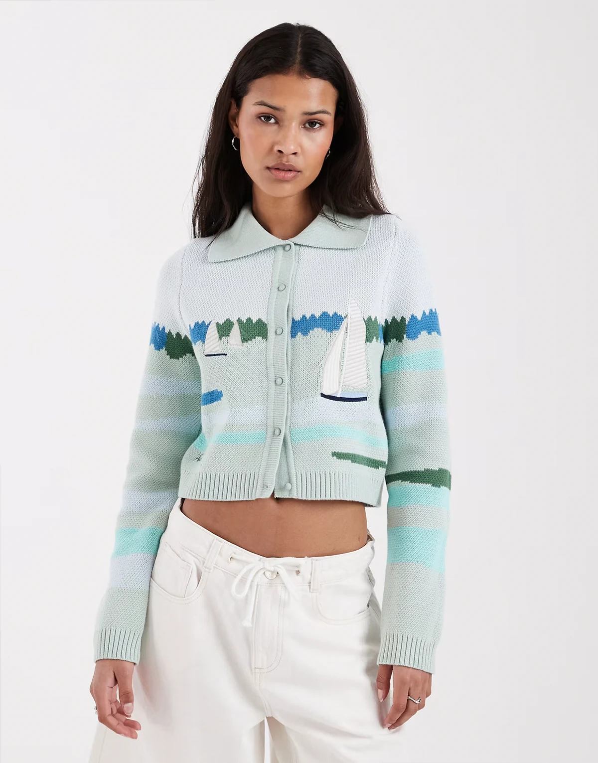 Sail Away Tripper cardigan in aqua blue