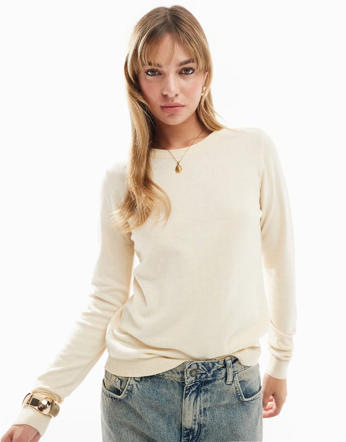 crewneck knitted sweater in cream