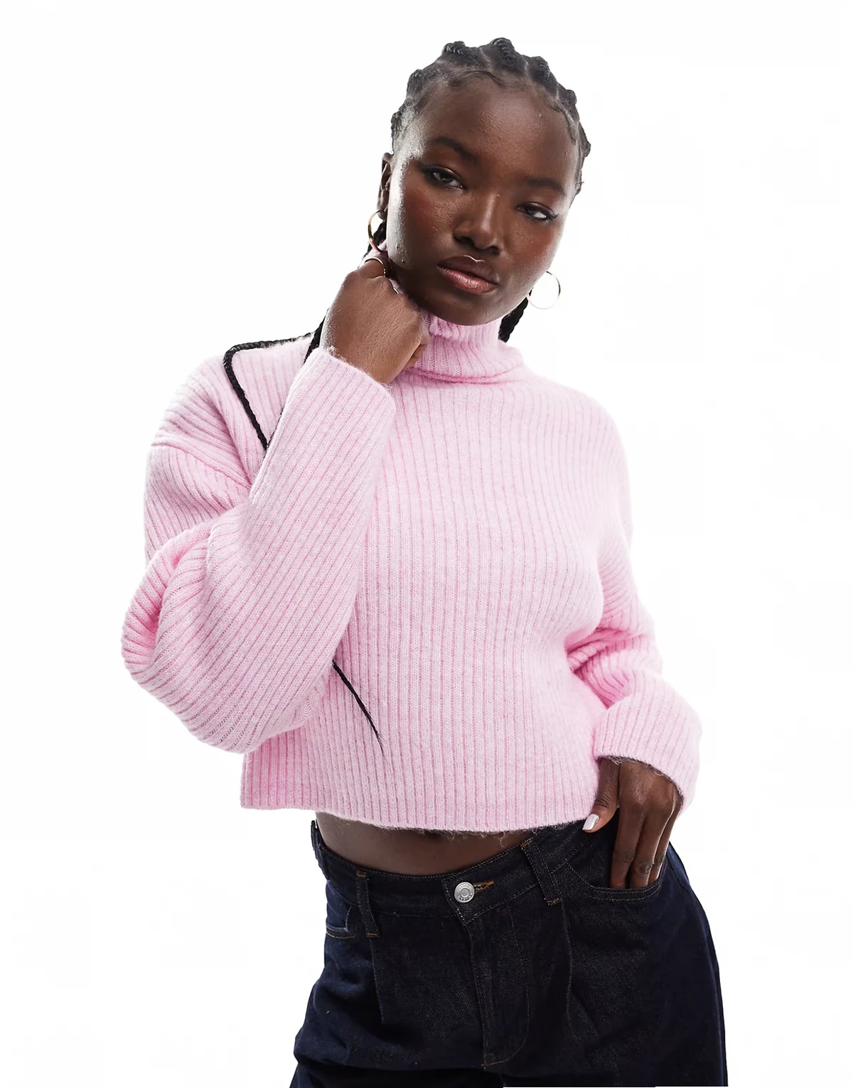 – Langärmliger Rollkragenpullover in Rosa