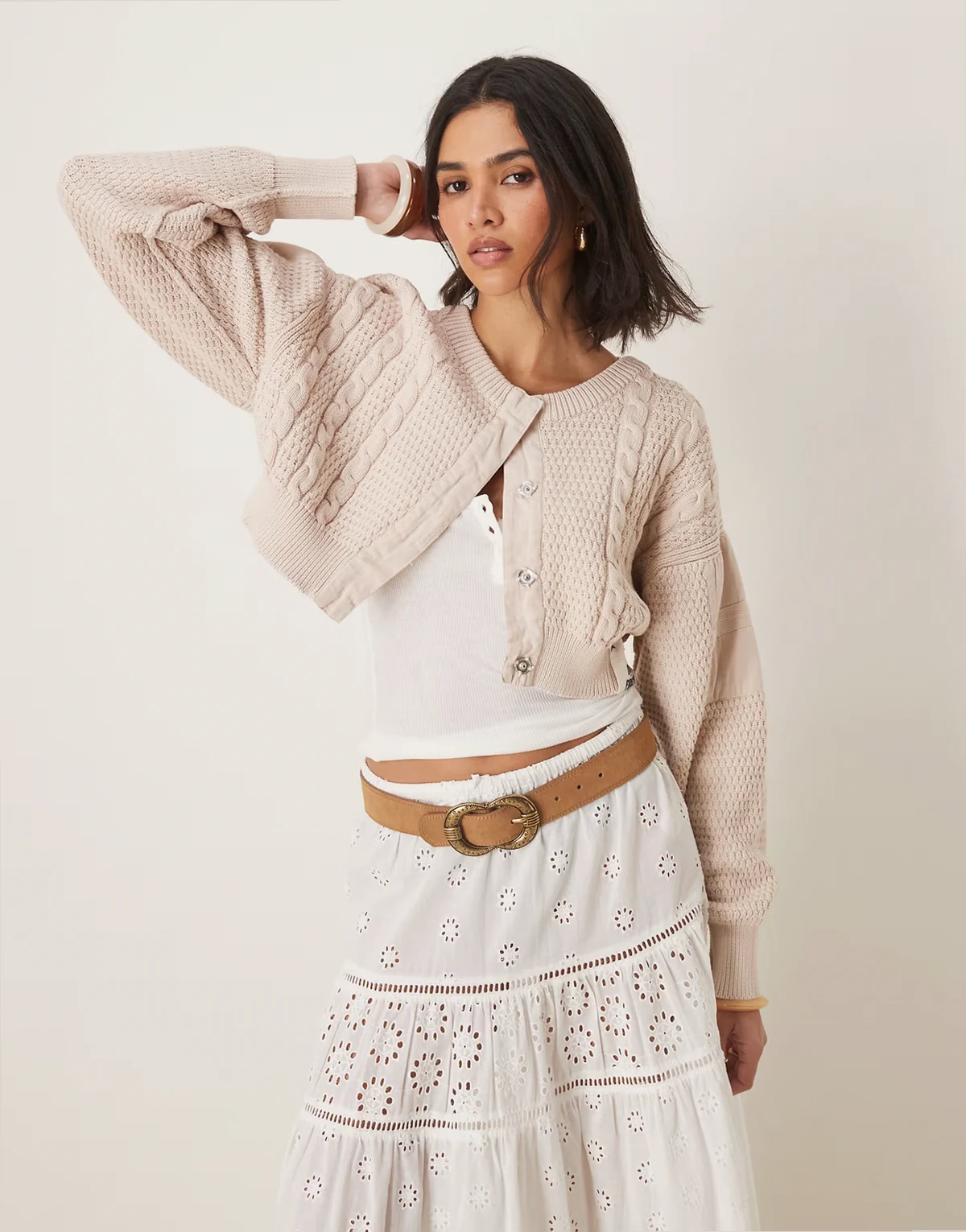 heritage cropped cardigan in ivory