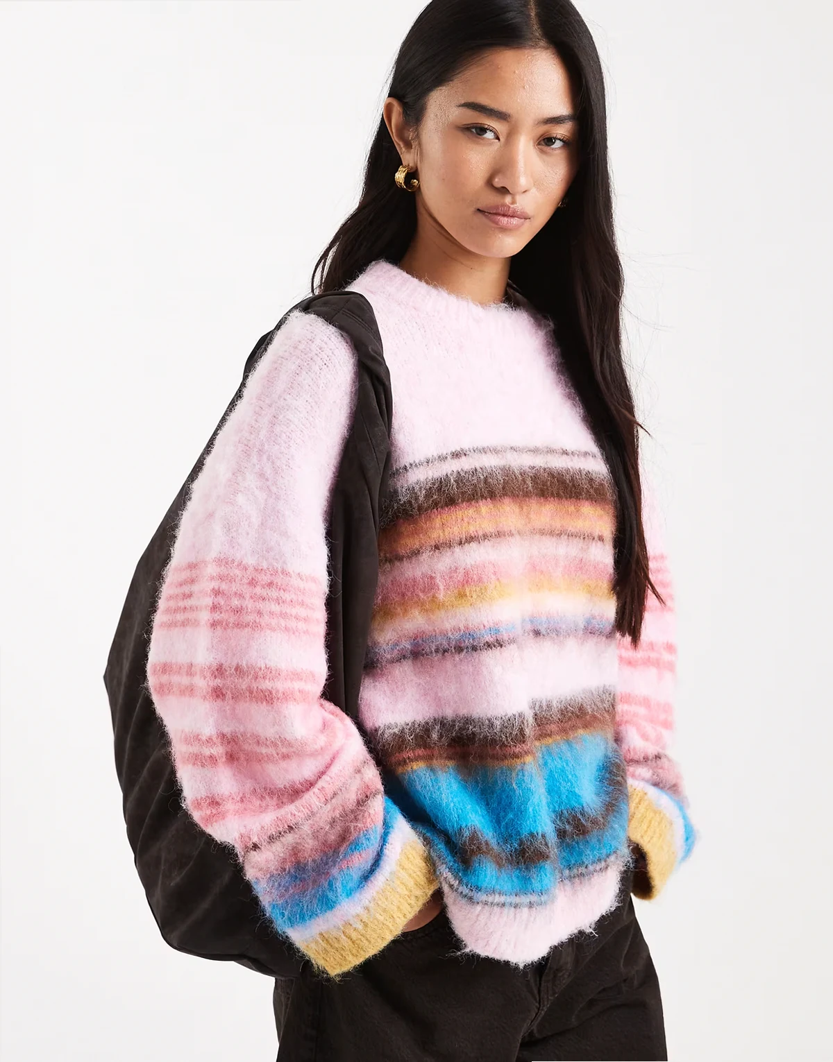 brushed stripe oversized sweater in pink