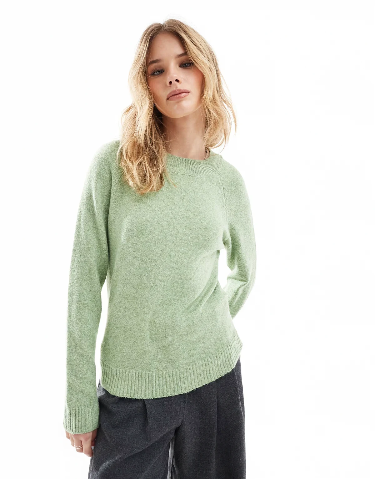– Strickpullover in Waldgrün mit Rundhalsausschnitt