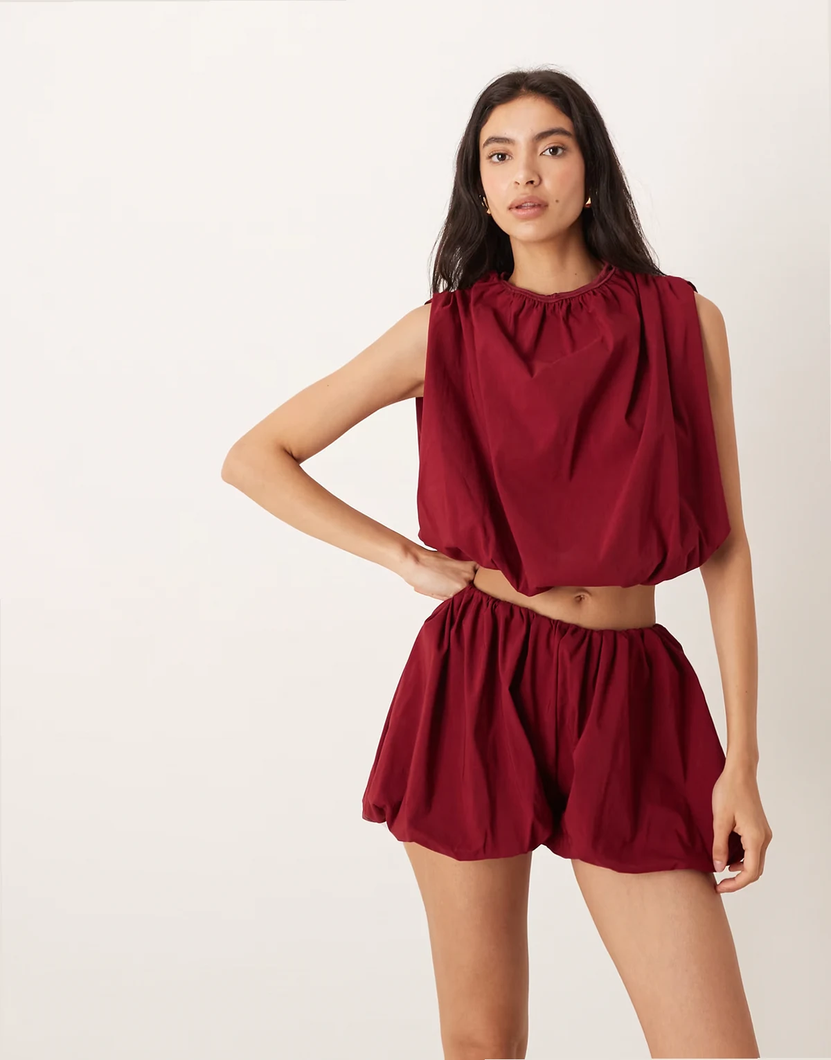 bubble micro shorts in burgundy - part of a set