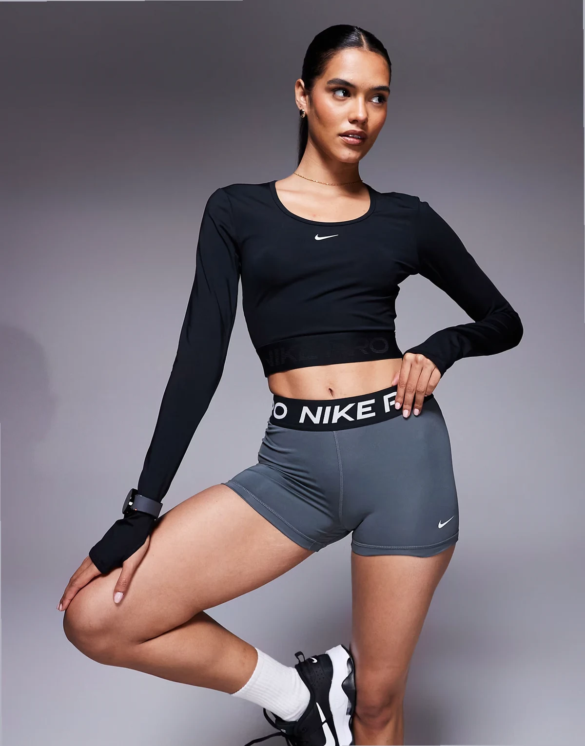 Nike Pro Training 365 3 inch shorts in gray & black