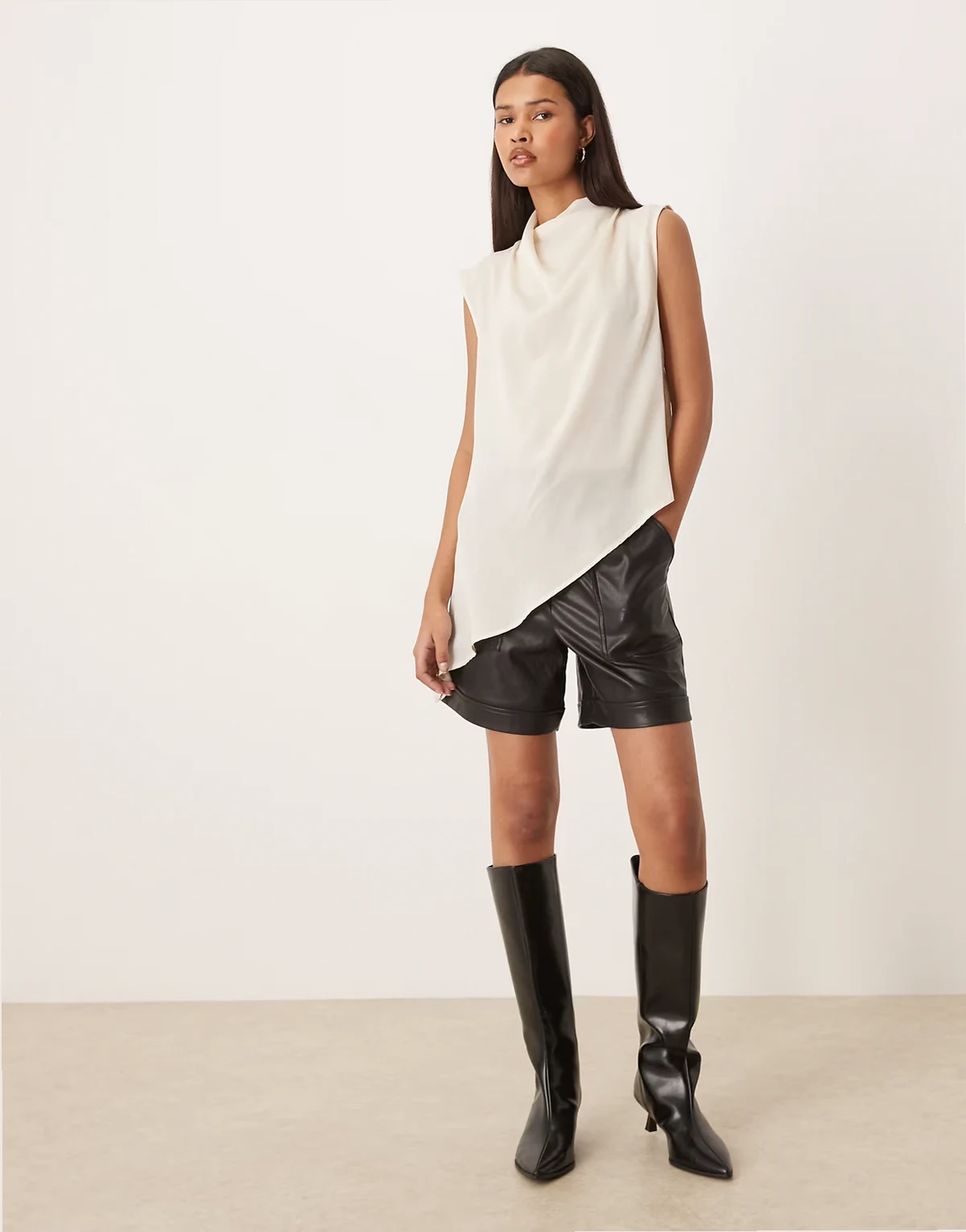 high waisted faux leather shorts in black