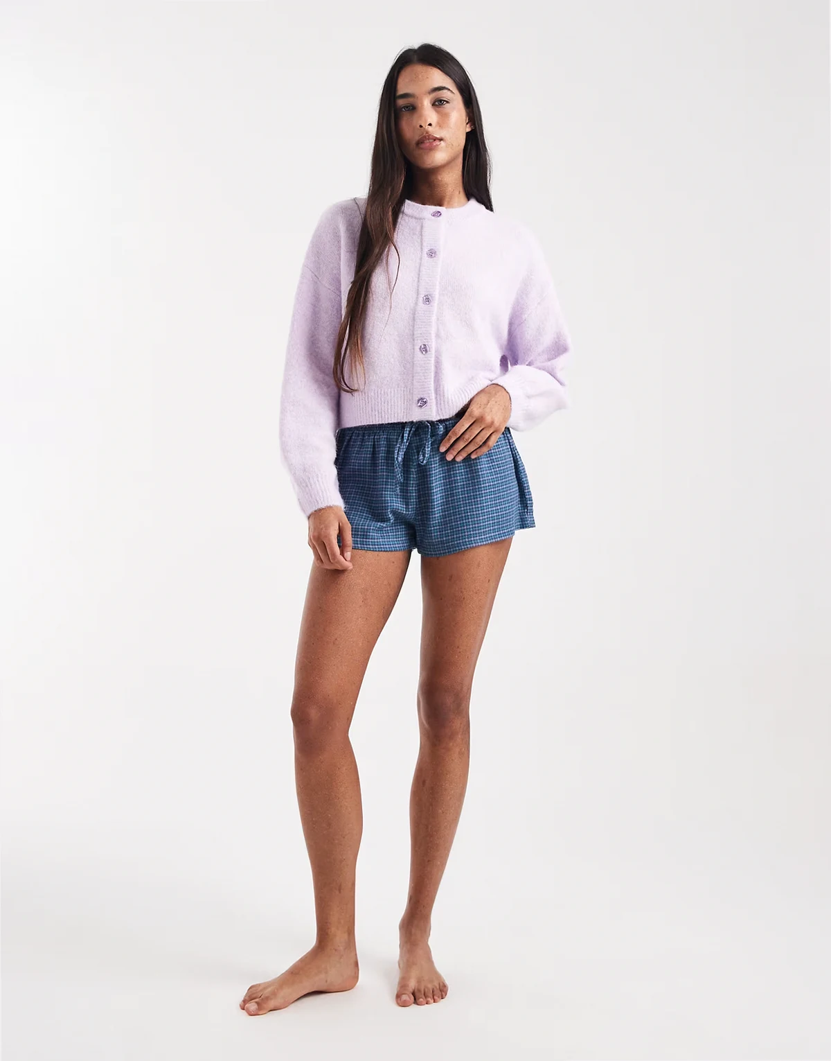 – Karierte Girlfriend-Shorts aus Flanell in Steely Blue