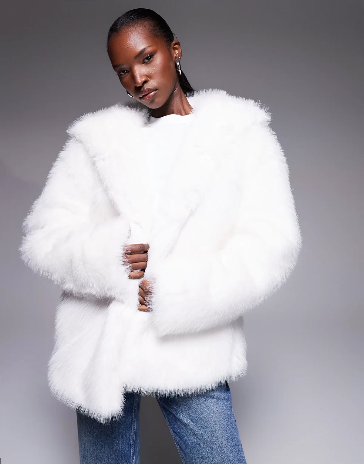 exclusive faux fur hooded jacket in cream