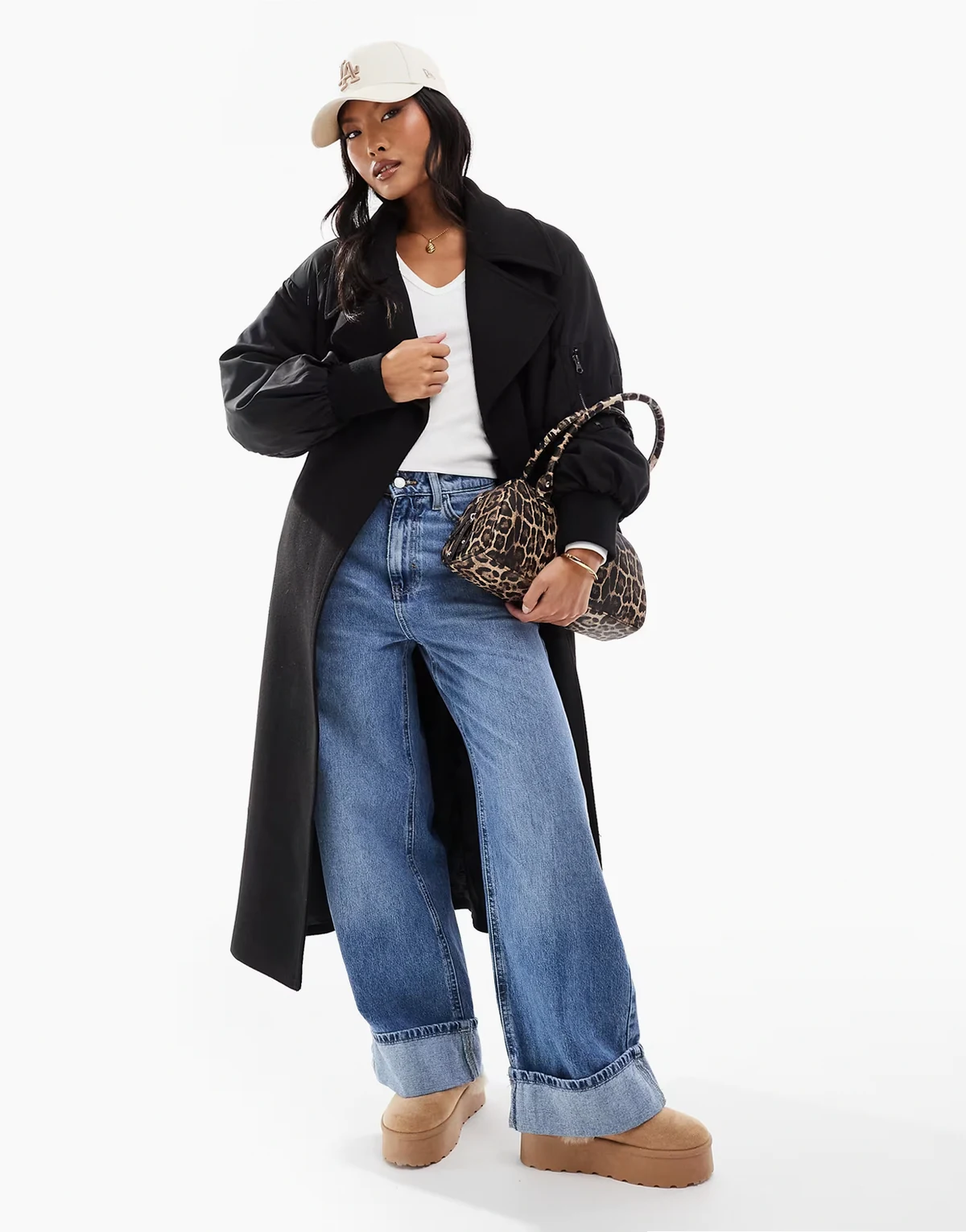 ASOS DESIGN Petite – Eleganter Bombermantel in Schwarz mit geteiltem Design