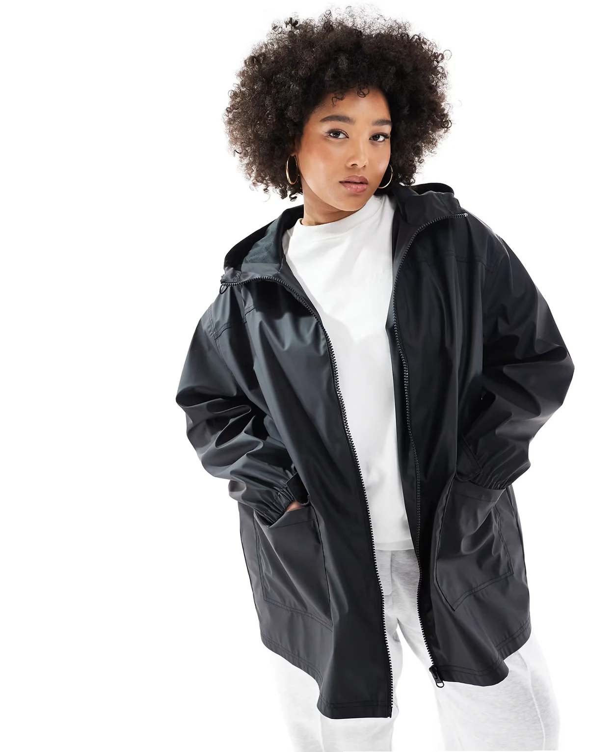 ASOS DESIGN Curve – Czarny gumowany płaszcz przeciwdeszczowy