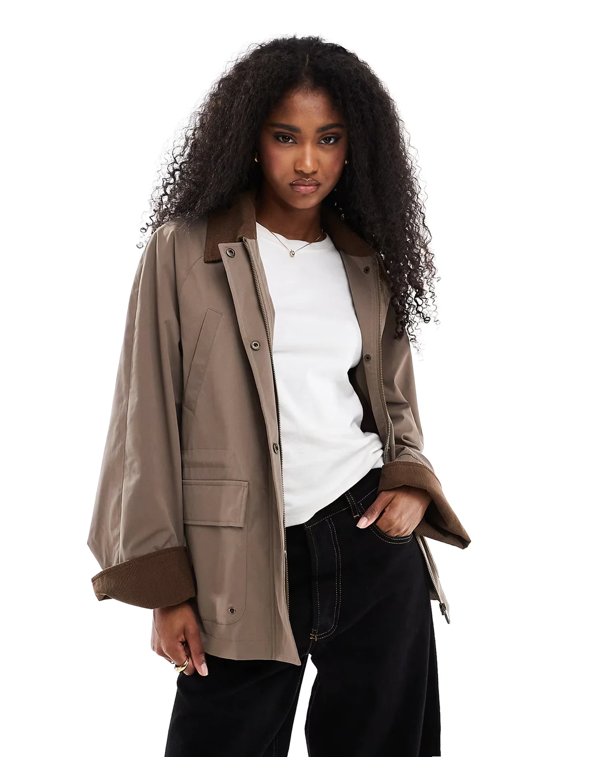 – Barn-Jacke in Braun mit Kontrastdetail