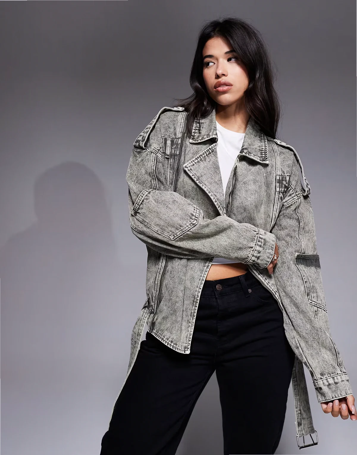 – Oversize-Bikerjacke in dunklem Khaki