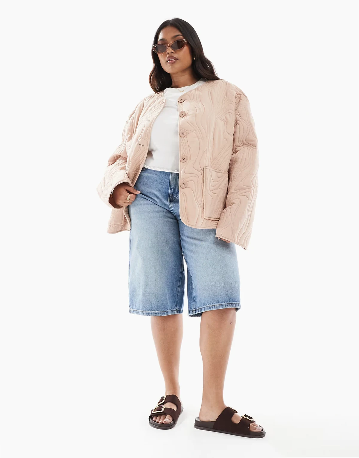 ASOS DESIGN Curve – Teksturowana pikowana kurtka z bawełny w jasnoróżowym kolorze