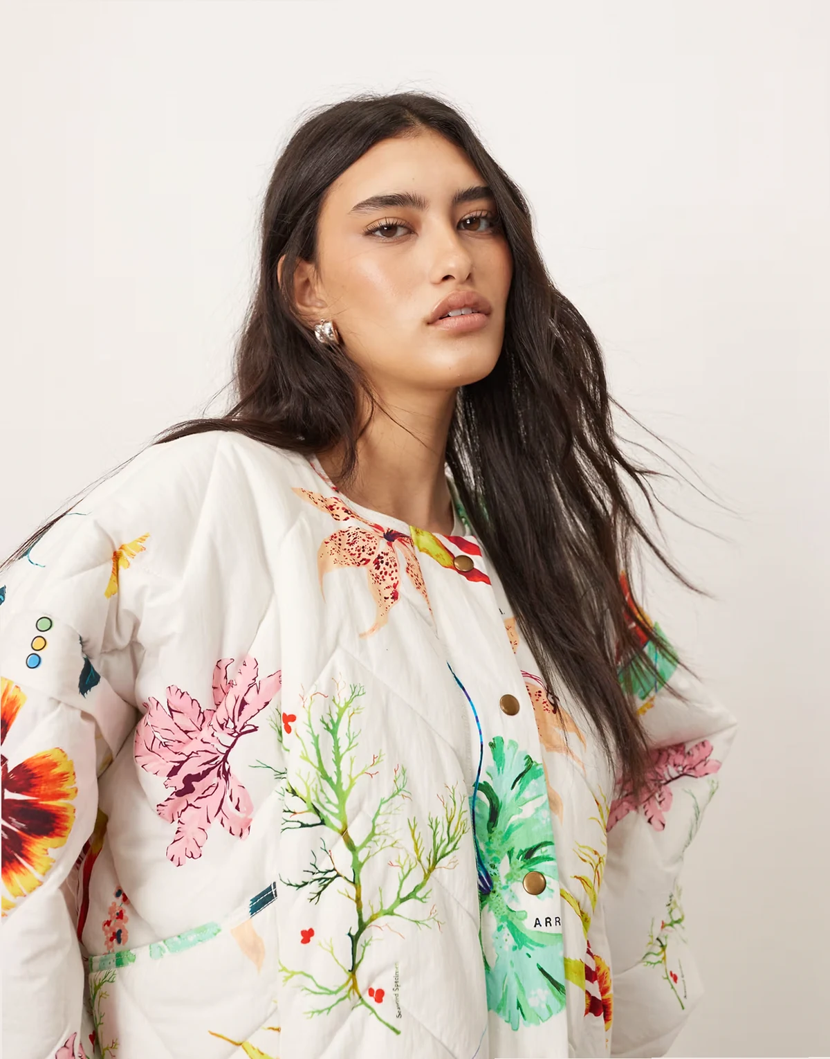 quilted bomber jacket in botanical floral