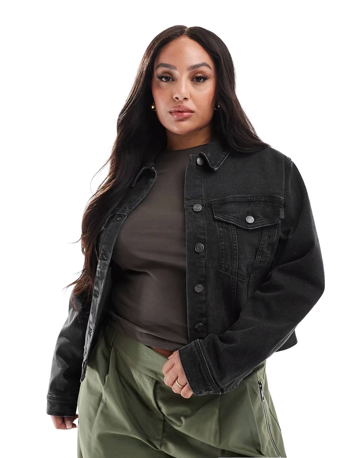 ASOS DESIGN Curve – Jeansowa kurtka kowbojskie w spranym kolorze czarnym