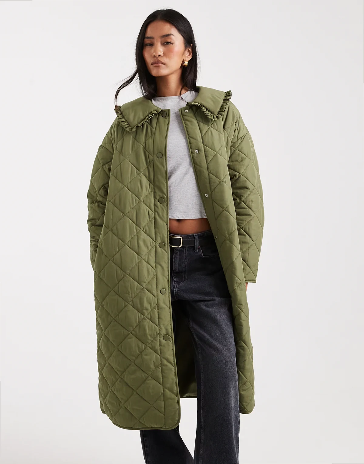 – Leichter Maxi-Steppmantel in Khaki
