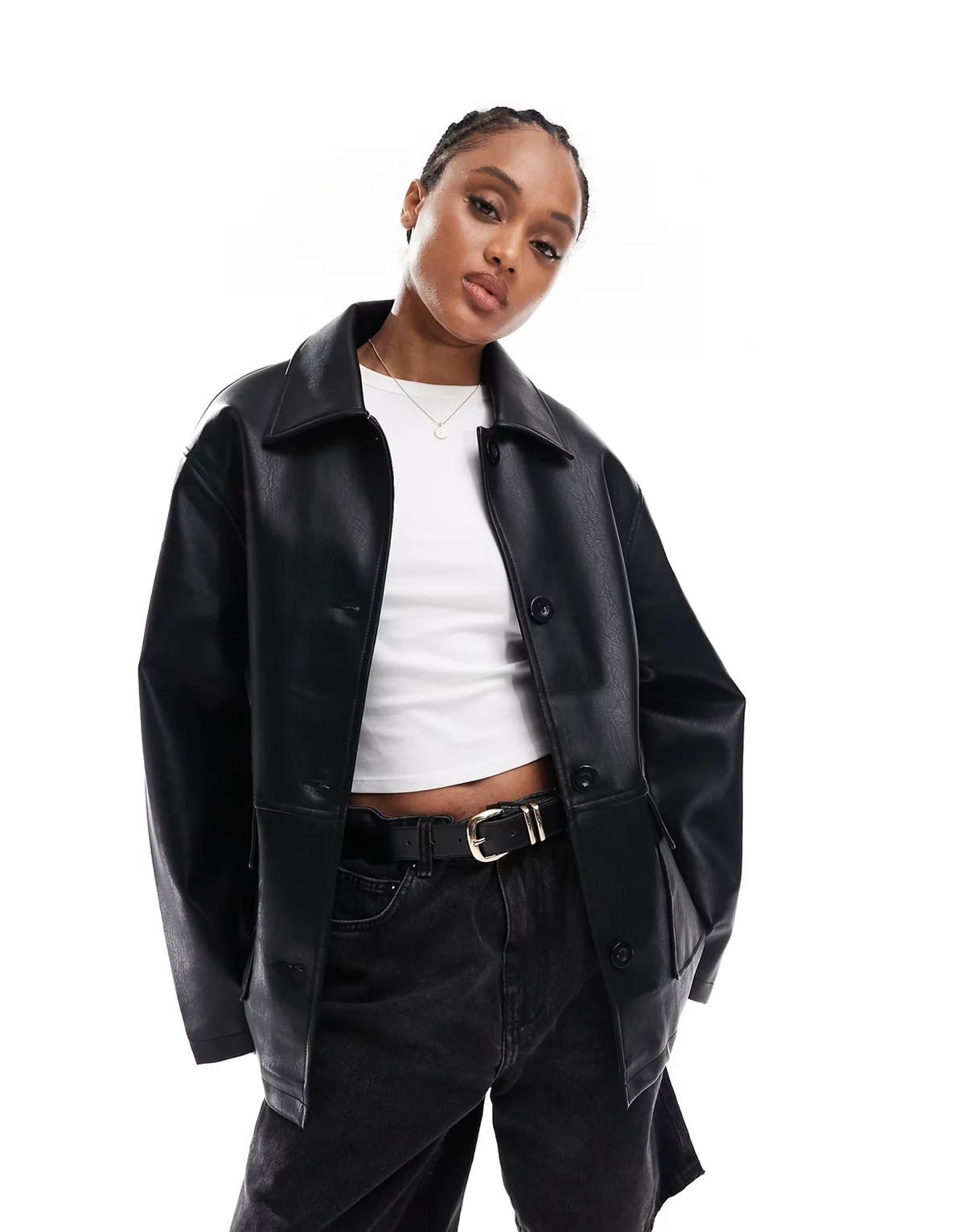 ASOS DESIGN Tall – Czarna kurtka Harrington z imitacji skóry