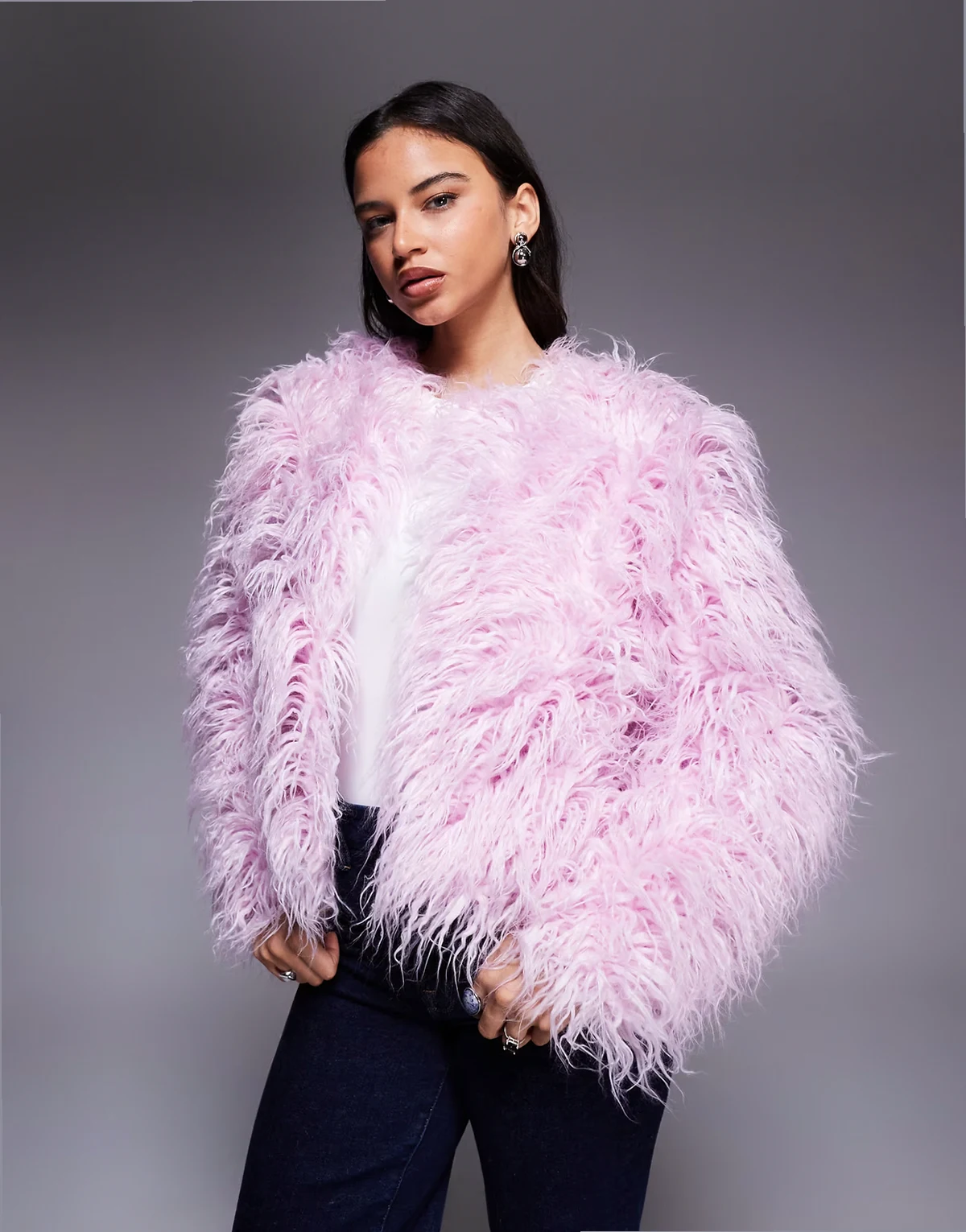 Esme mongolian faux fur jacket in pink