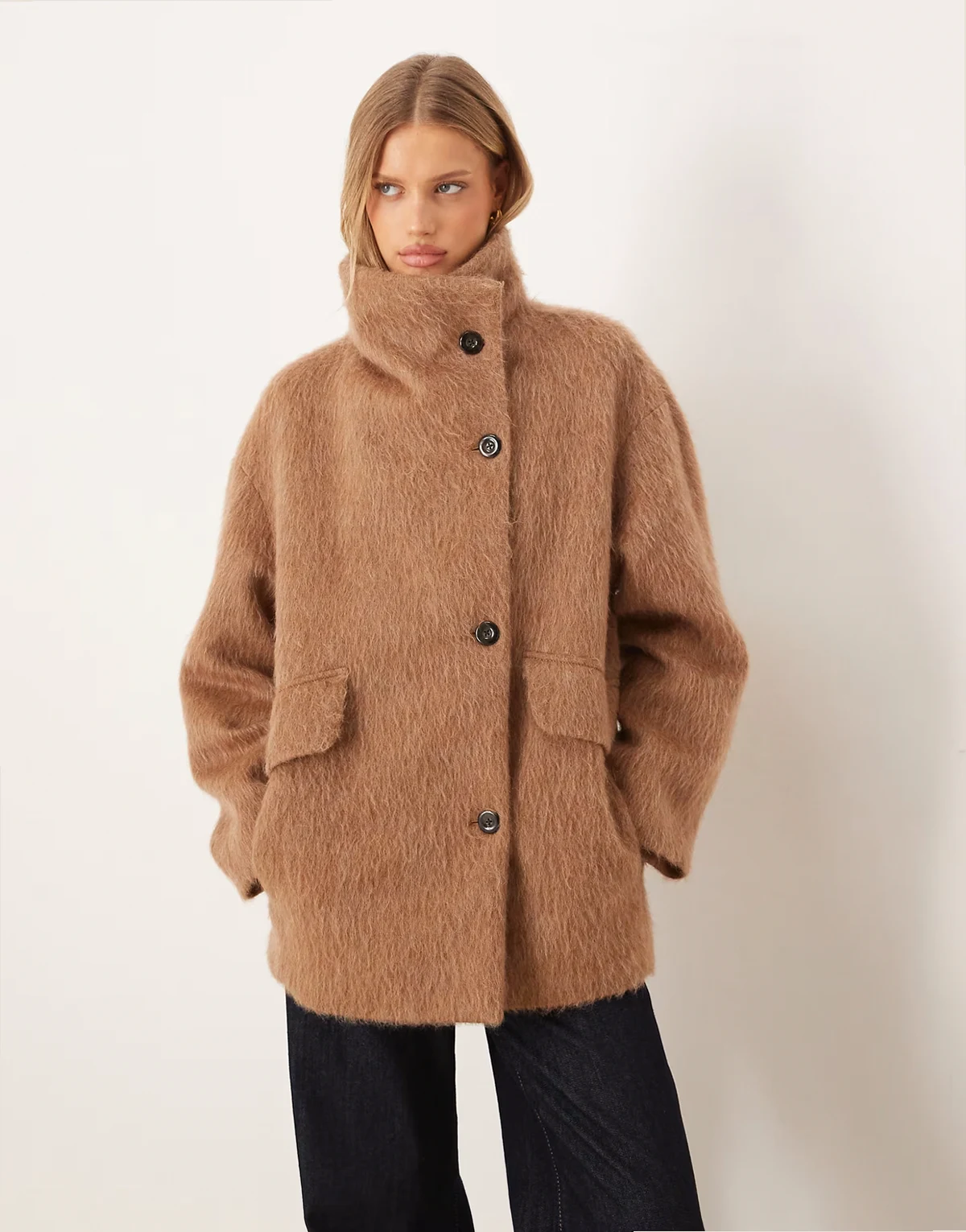 – Oversize-Jacke aus Wollmix in Hellbraun