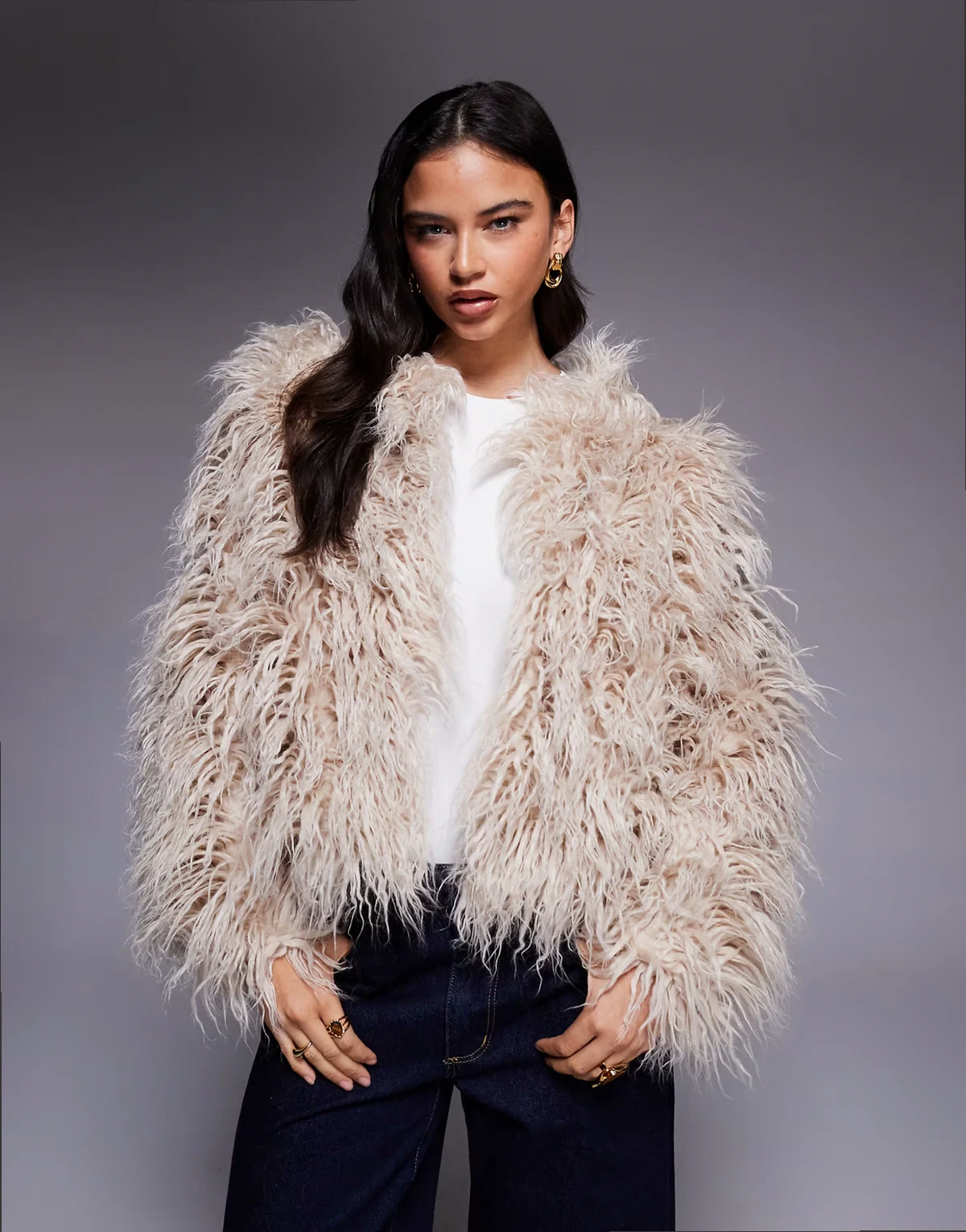 Esme faux fur jacket in oatmeal