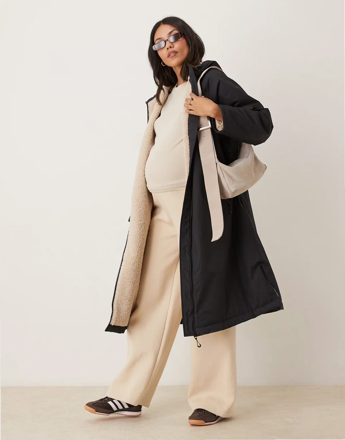 ASOS DESIGN Maternity longline fleece lined rain coat in black