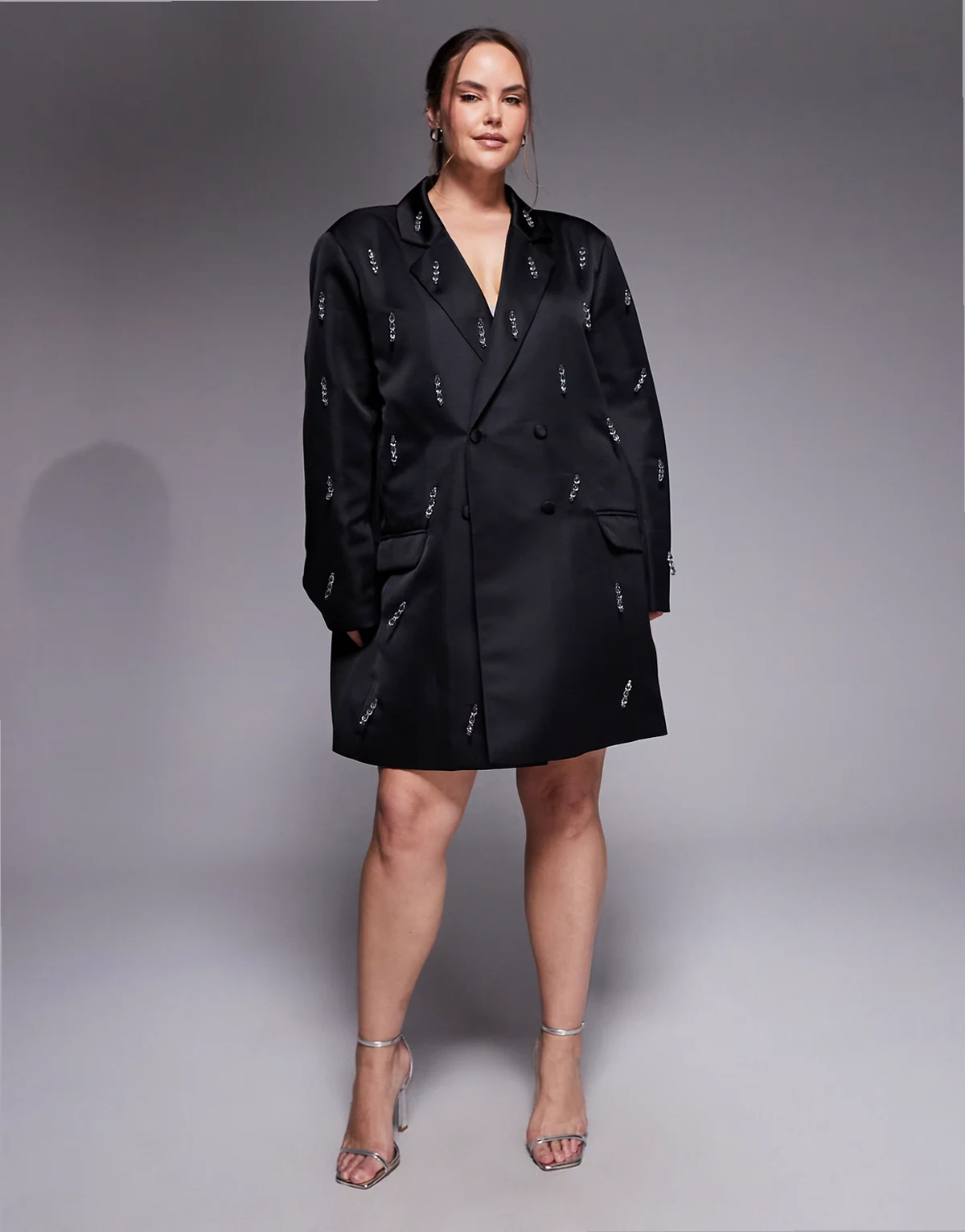 Curve oversized blazer dress with beaded fringe in black