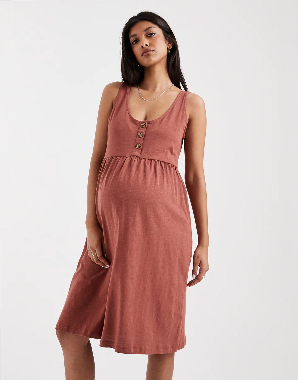 Maternity – Kurzes Sommerkleid in Burgunderrot mit Knopfleiste und zwei Stillfunktionen