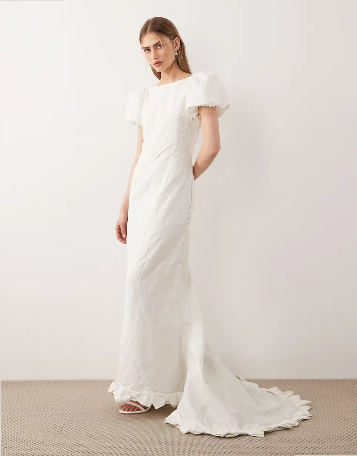 Dream Sister Jane Bridal bow jacquard maxi dress in white