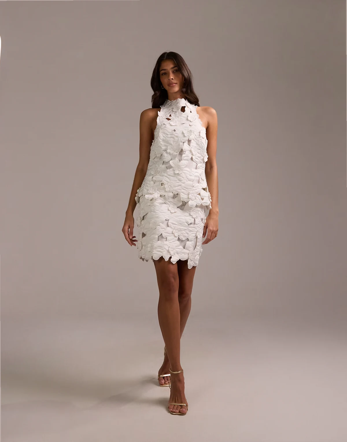 Bridal – Spódnica mini w kolorze kości słoniowej z haftowanym wzorem w kwiaty 3D