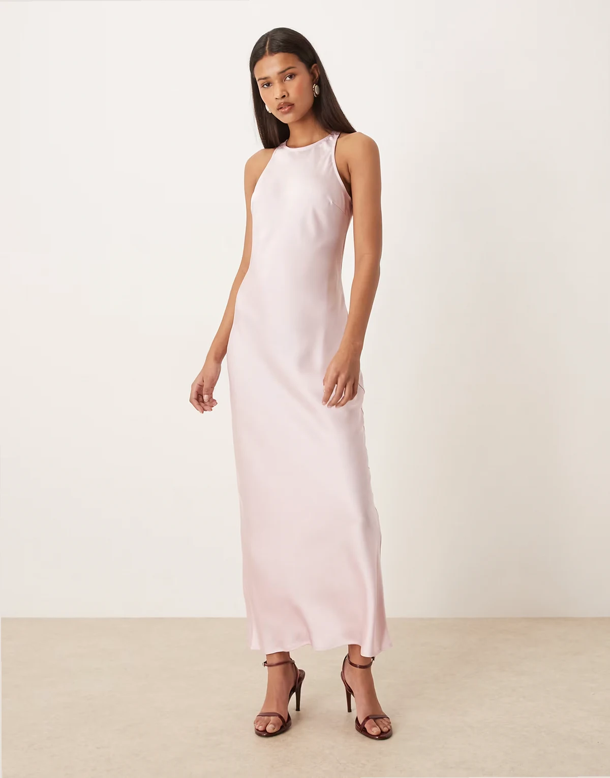 racer neck satin midaxi dress in cherry blossom