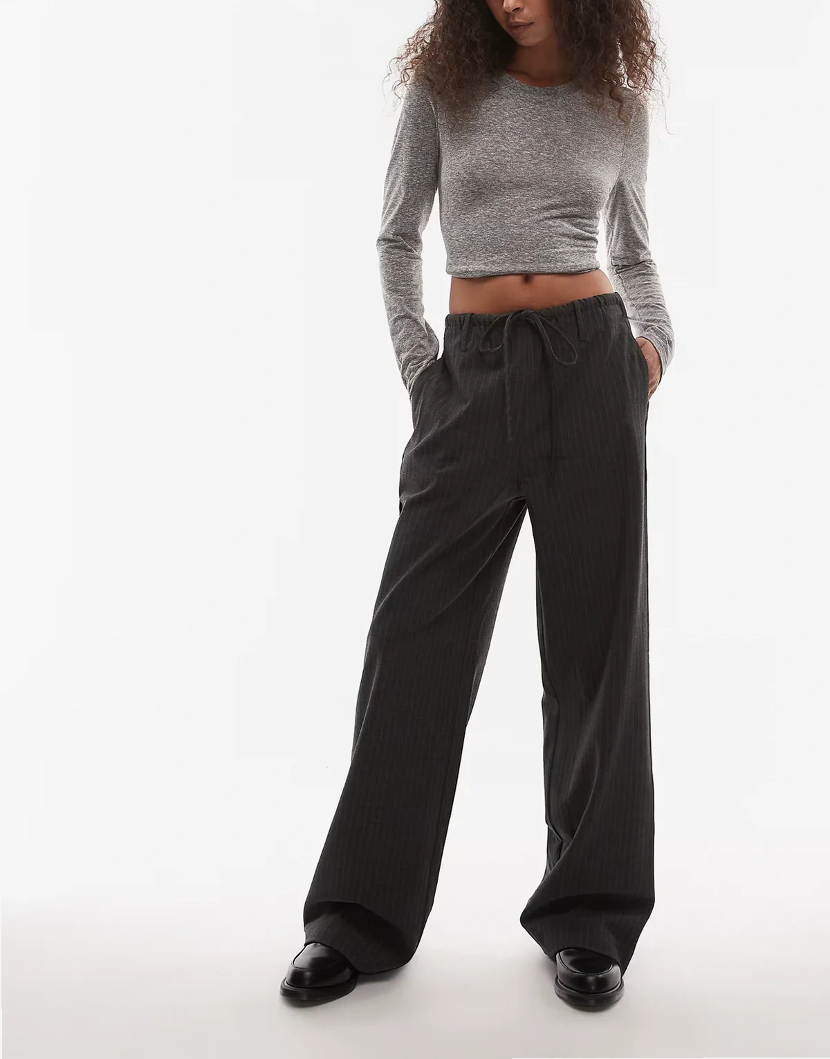 Thalia pinstriped relaxed pants in charcoal