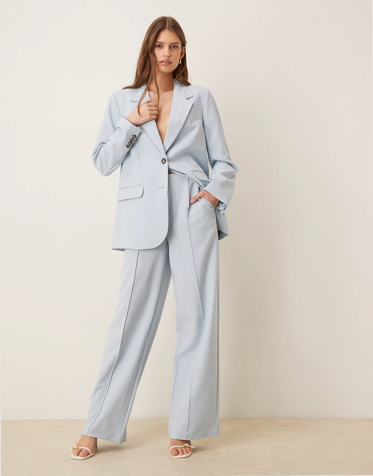 high rise wide leg tailored pants in sky blue - part of a set