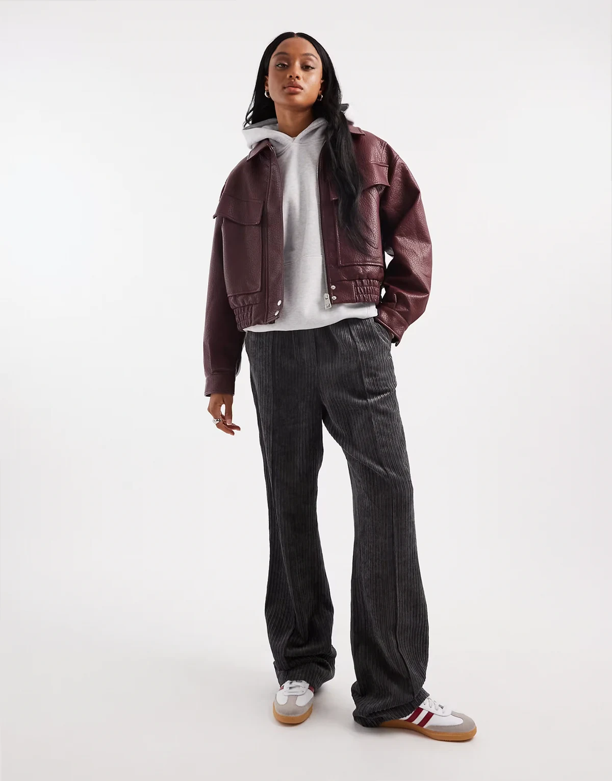 ASOS DESIGN Tall – Szare sztruksowe wciągane spodnie