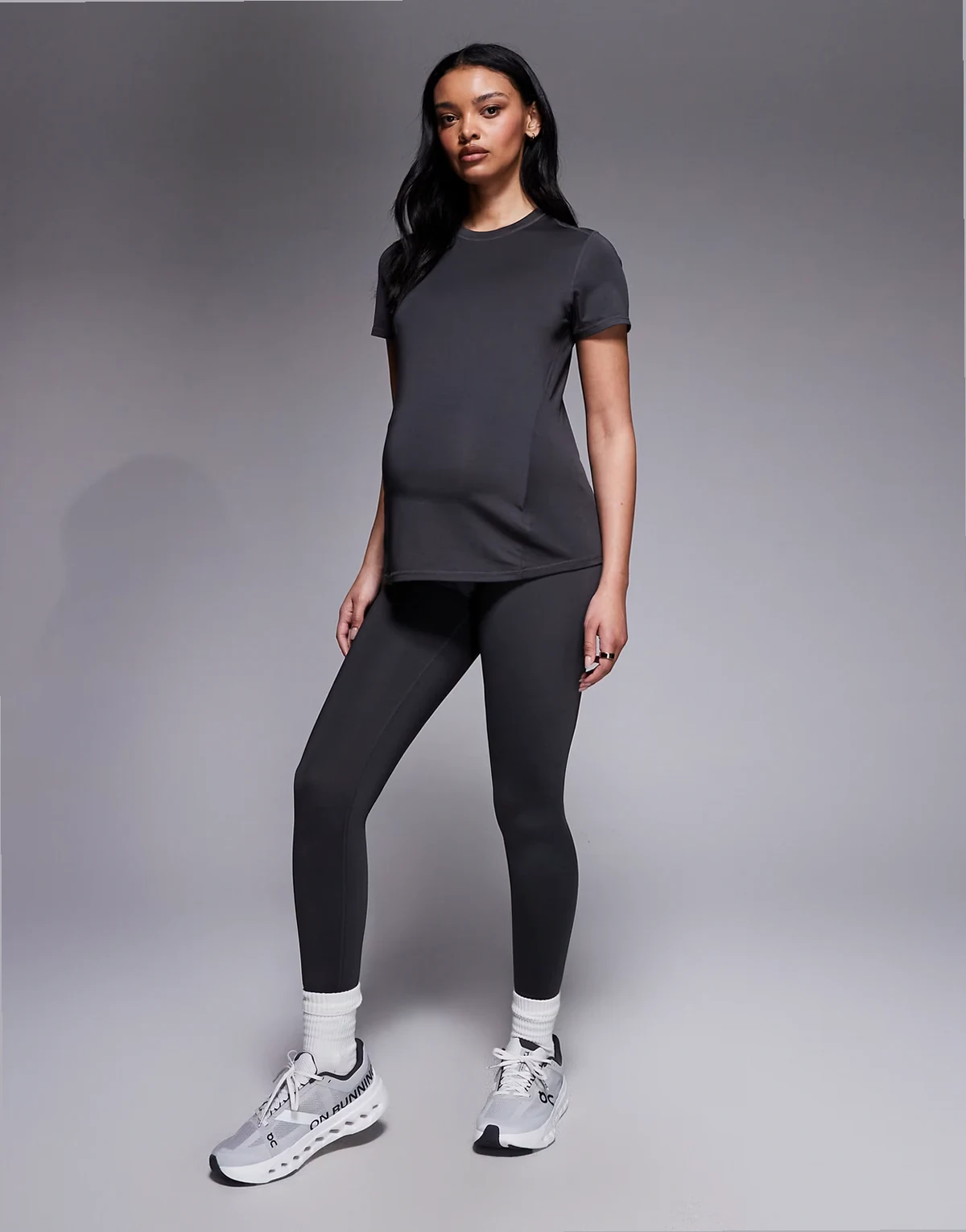 Maternity Icon active booty sculpt high waist gym leggings with inner pocket in smoke gray