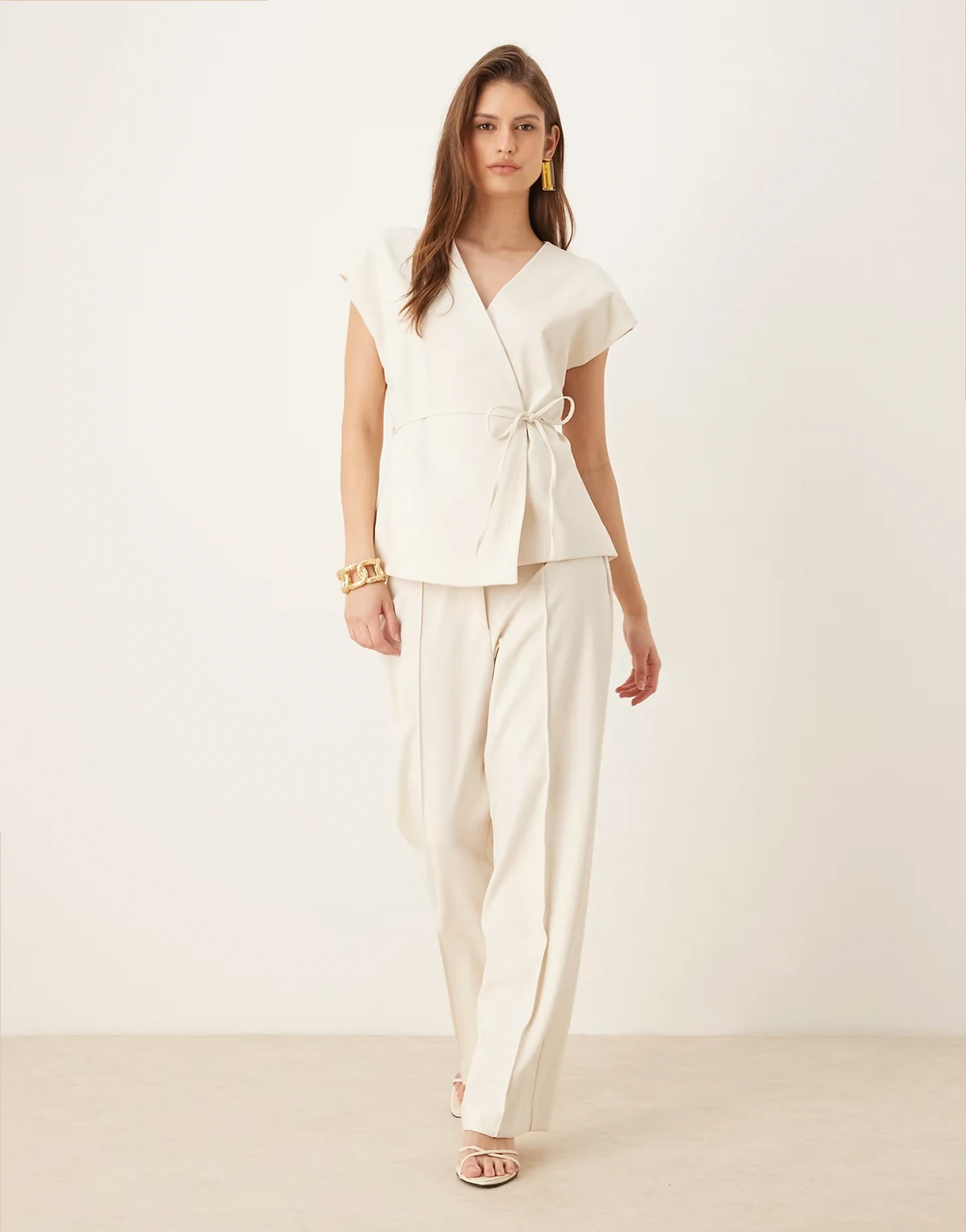high waist wide leg pants in cream - part of a set