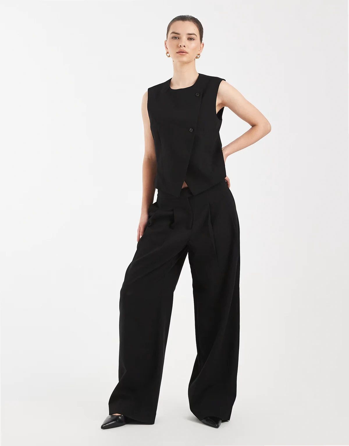 mix & match wide leg tailored pants in black