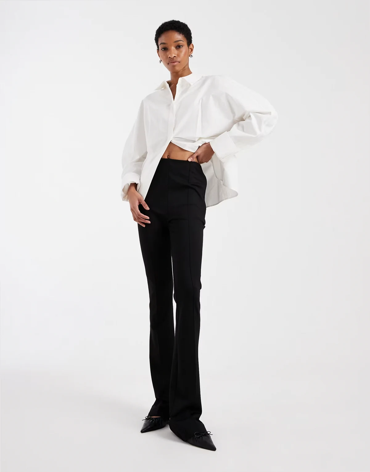 Tall – Elegante Hose aus Ponte in Schwarz mit engem Schnitt und Saumschlitz