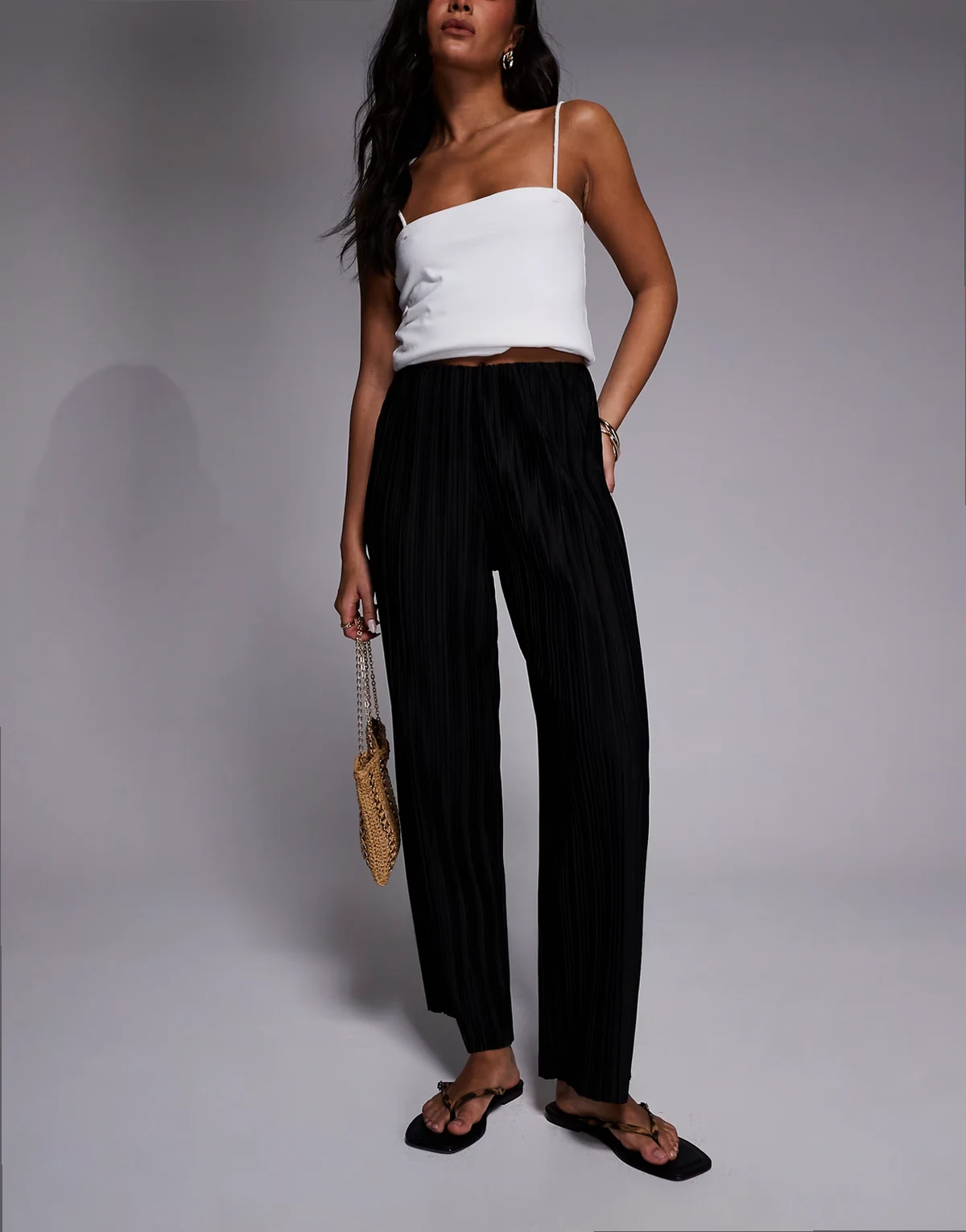 Plisse wide leg pants in black