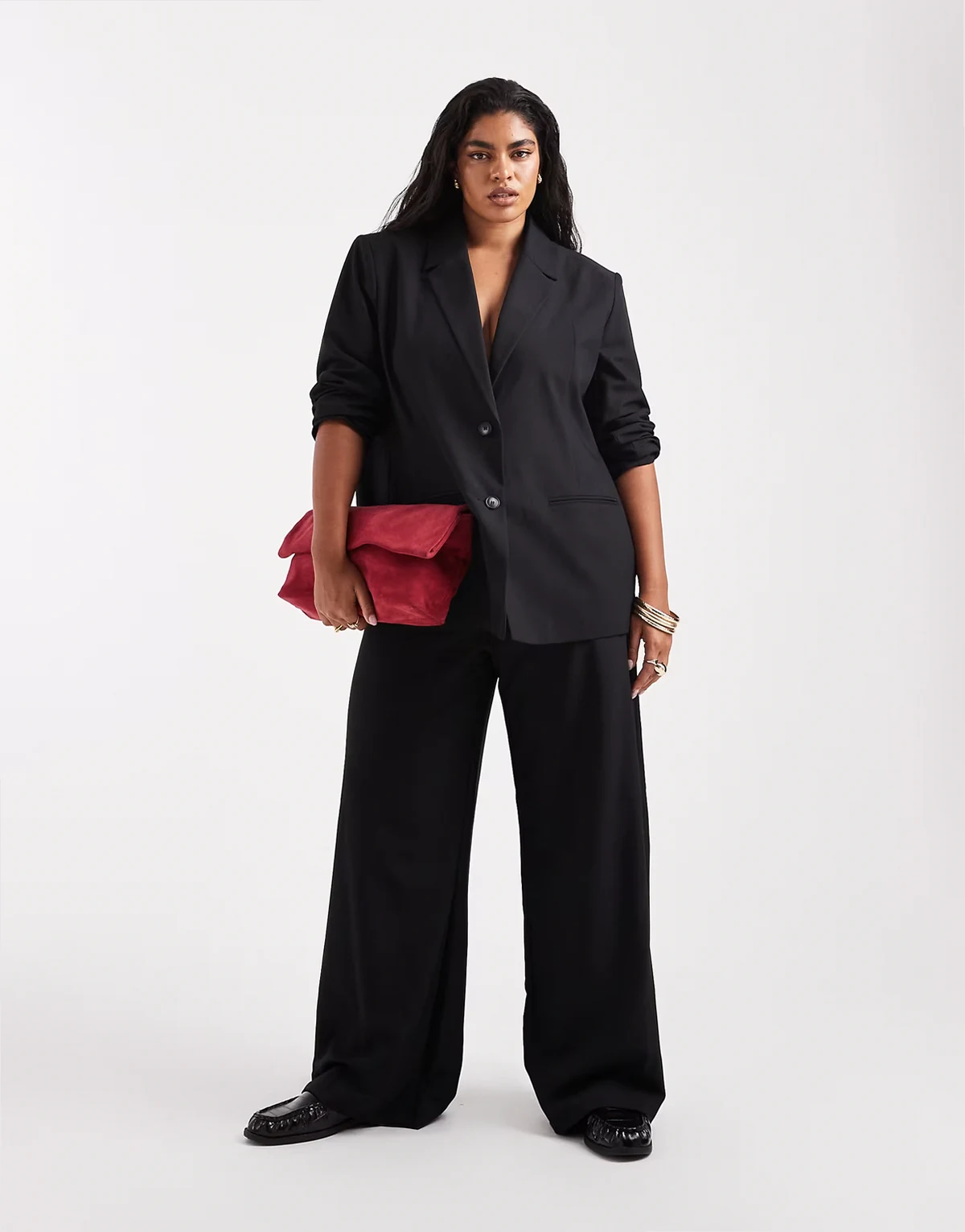 Plus tailored low rise relaxed pants in black