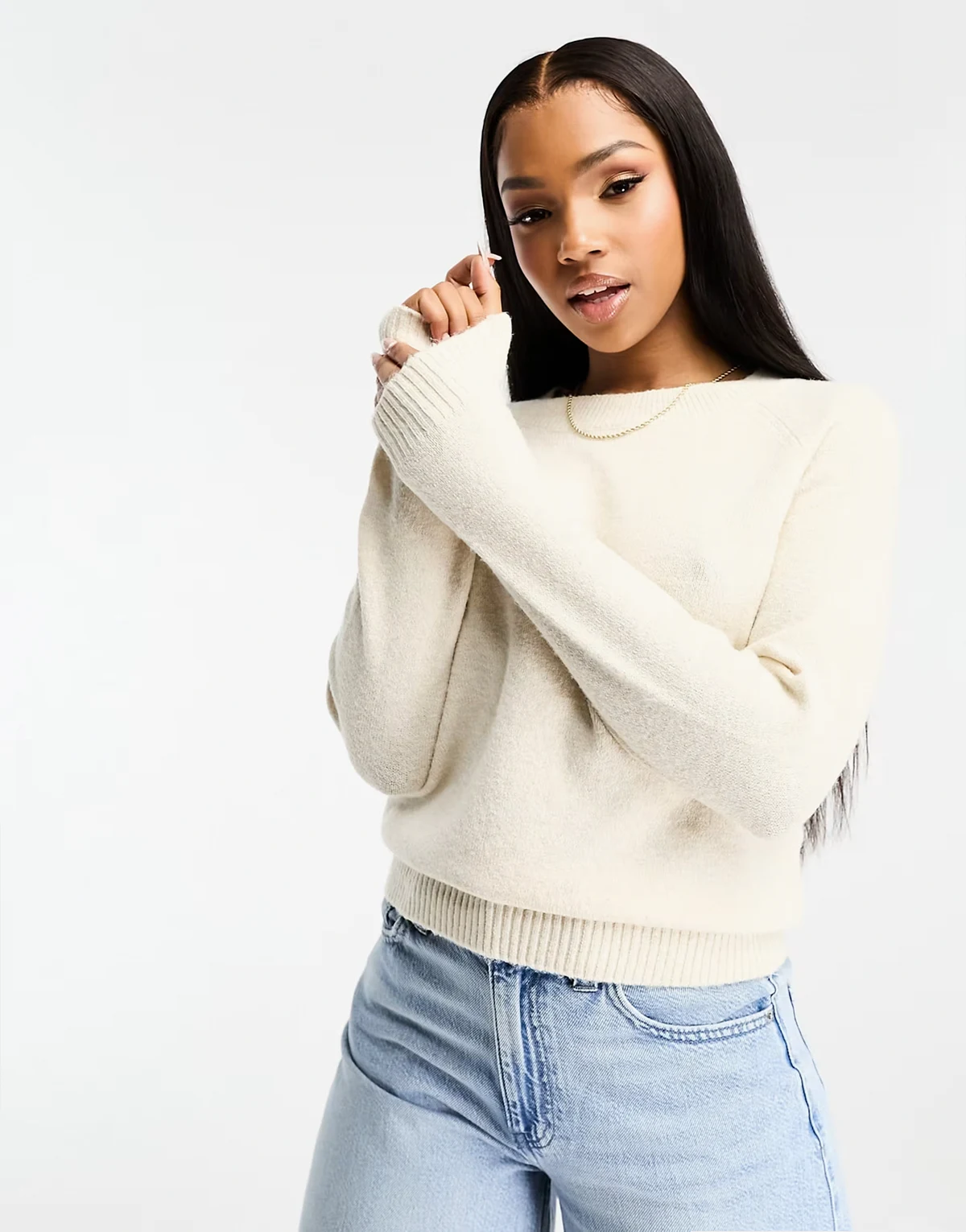 – Pullover mit Rundhalsausschnitt in Creme