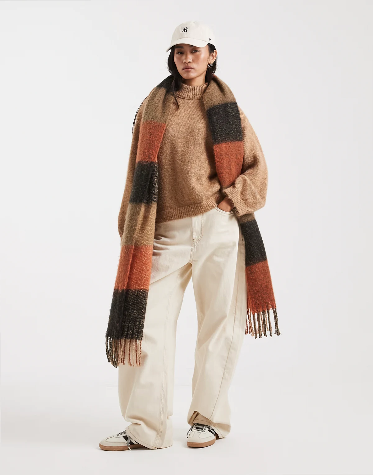 boxy fit fluffy knit sweater with high neck in mocha