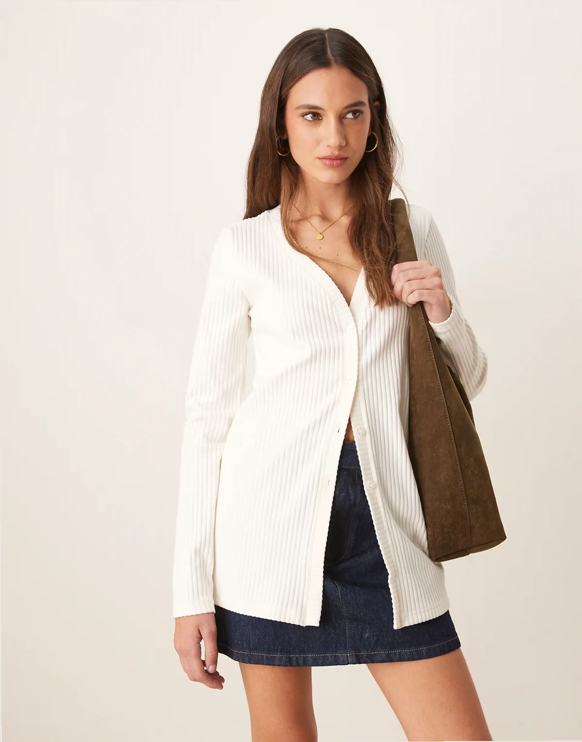 Chill ribbed cardigan in cream